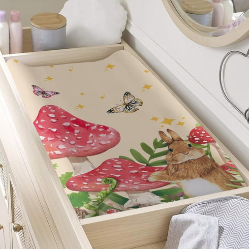 Mushroom Rabbit Easter Changing Pad Cover, Waterproof Decor, Cozy Breathable Lightweight Sheet for Infant/Toddler