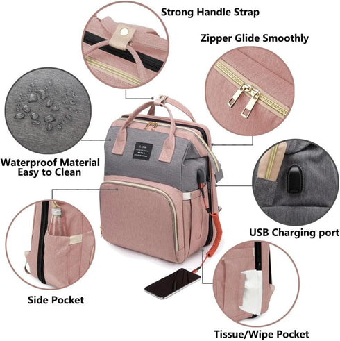 SSHLT Mommy Backpack(TD1273C-DHDH) Bag Lightweight Portable Folding Crib Bed Large-capacity Travel Maternity Bags Baby