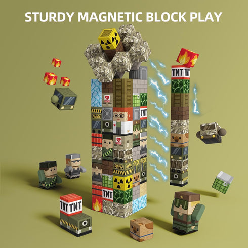100PCS 3+, (1inch) GobiDex Magnetic Blocks Army Toys for Boys Girls, Build MagWonder for Army Men, STEM Building Toys