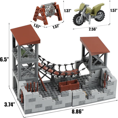 Set, WW2 14+ Finger Rock Military Base Series Small Suspension Building Army Mini War Accessories Kits, DIY Defence
