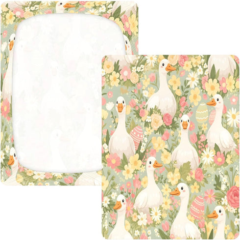GOODOLD 52"x28" Cute Goose Happy Easter Crib Sheet, Cotton Fitted Standard Crib Mattress Cover for Toddler - Soft