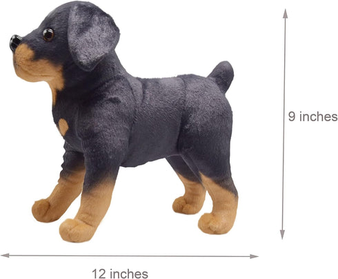 Lifelike Rottweiler Dog Stuffed Animal - 12 Inch Simulated Plush Puppy Toy, Realistic Black Dog Gift for Kids