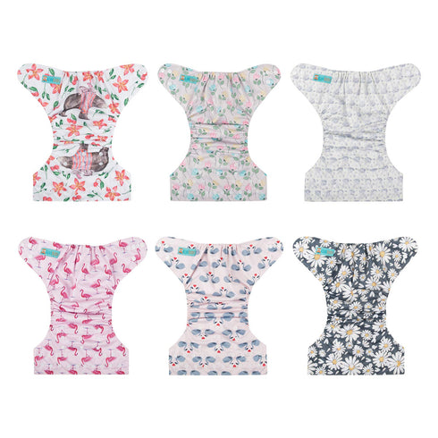 6 Pack 12 ALVA Cloth Diaper with Inserts One Size Adjustable Washable Reusable Diaper Cover for Baby Girls and Boys