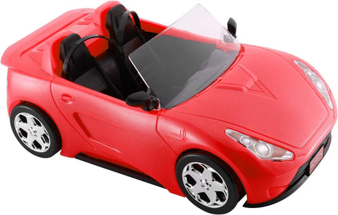 KeepRunning Convertible Car for Dolls, Glittering Deep Red Convertible Doll Vehicle with Working