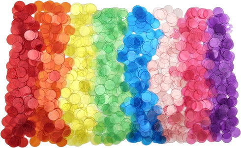 1000 Pcs of 3/4 inch Transparent Bingo Counting Chips, 8 Color Plastic Markers for Bingo Games, Math Counters