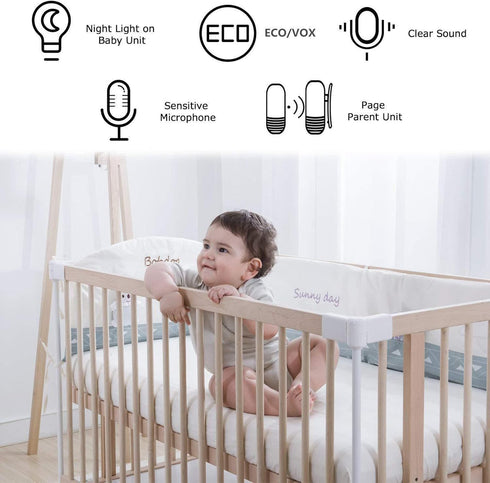 Audio Baby Monitor - 2.4GHz Two Way Talk Smart Monitor with Night Light, Noise Detection, 20 Hours Standby