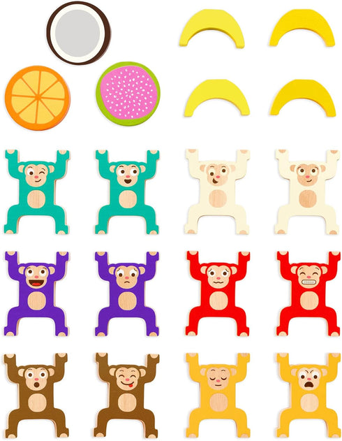 Battat Education Stacking Toy for Kids - Wooden Stacking Monkeys, Developmental Toy for Fine Motor Skills, 19 Pcs