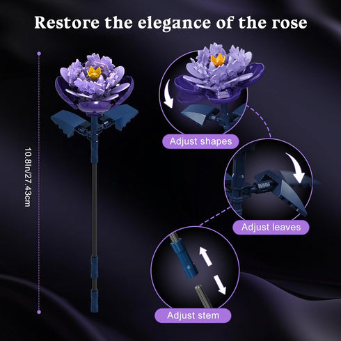 Set 17 887PCS HiWEEGO Flowers Bouquet Building with LED Light - Artificial Flowers Toy, Purple Roses Botanical