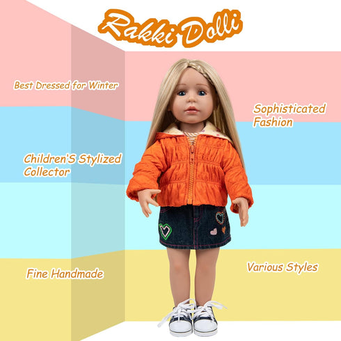 Doll Clothes Set Fashion 4 Pieces with Hooded Coat, T-Shirt, Jeans Skirt & Underpants for 18 Inch Dolls
