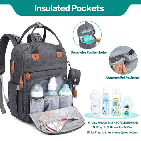 BabbleRoo Diaper Bag Backpack - Waterproof Multi-Function Baby Tote with Changing Pad
