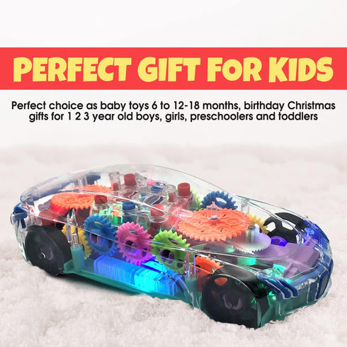 Light Up Transparent Car Toy - Interactive Electric Car Toy for Kids with Music, LED, and Colorful Moving Gears