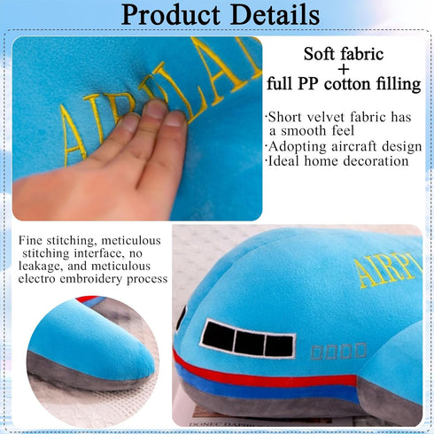 15.7 inches Stuffed Airplane Plush Toys Blue Plane Pillow,Gifts for Kids Adults