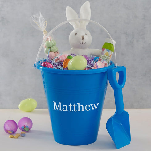 Personalization Universe Personalized Children's Blue Easter Sand Pail & Shovel Fun Easter Basket Filler Custom Kids