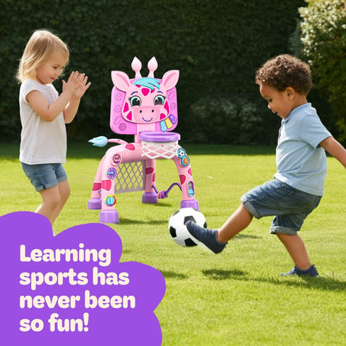 Move2Play, 30+ 1, 2, 3+ 6, 12, 18, 24+ Giraffe Basketball Hoop & Soccer Goal Activity Center | Sounds & Lights | Year