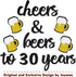 Joymee Cheers to 30 Years Black Glitter Banner for 30th Birthday, Wedding Anniversary Party Supplies Decorations