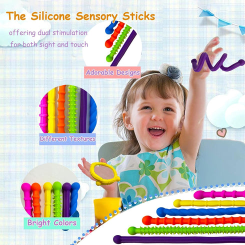 6PCS Supplies3 Tendry Fidget Sensory Sticks Toys for Kids Adults, Silicone Textured Sensory Anxiety Relief Fidgets