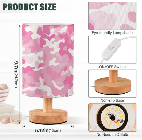 Vdsrup Table Lamp Pink White Camo Nightstand lamp Fabric Lamps with Wood Base Fabric Shade Bedside Desk Lamps