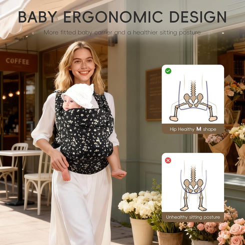 100% Baby Carrier Newborn to Toddler, Ergonomic and Adjustable Infant Baby Carrier Cotton with Head Support by Fruiteam