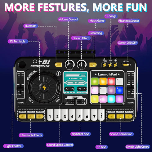 3 4 5 6 7 Kids DJ Mixer Controller Table Musical Toy with LED Lights Sound Effect Microphone Piano DJ Mixer Board Music