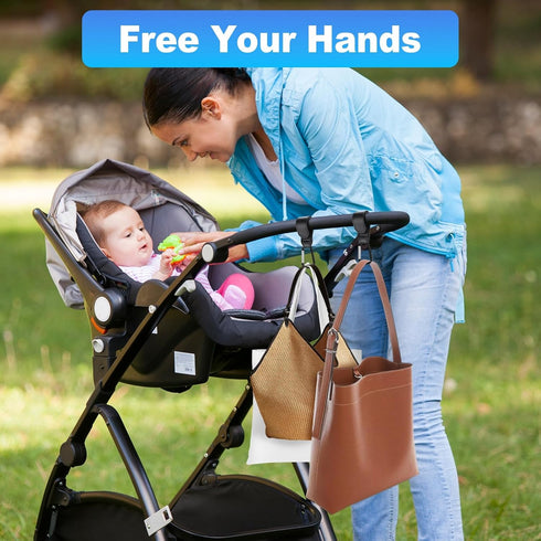 NxeAnnQi 4 Pack Premium Non-Slip Stroller Hooks, Adjustable Carabiner Clips, Multifunctional Baby Stroller Accessories