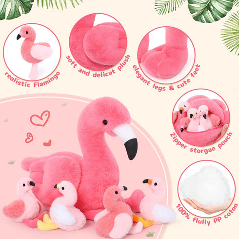 Animal-18 Inch Mommy 4 Tummy, MorisMos Plush Flamingo Stuffed Stuffed Flamingo with Baby Bird Plush Toys Inside Zipper