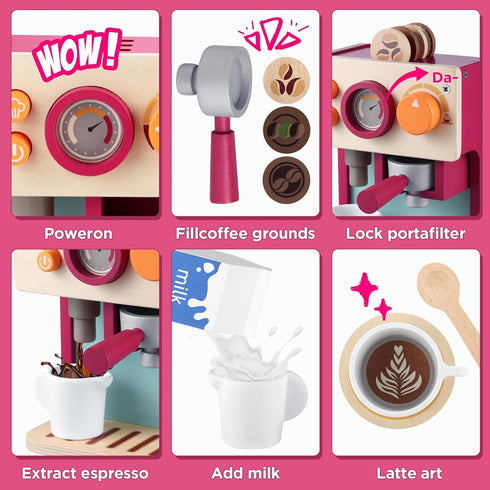 3 4 5 Set GAGAKU Wooden Coffee Machine Toy for Toddlers, Montessori Learning Toys for Year Old Girls & Boys, Realistic