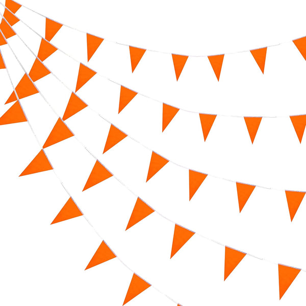 Consummate 100 Feet Orange Pennant Banners, Triangle Bunting Flags for Grand Opening, Party Decorations