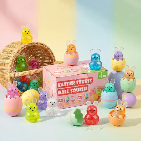AUZXMCN 24PCS Easter Squishy,Easter Basket Stuffers Bunny Stress Balls for Kids,Easter Toys Stress Relief Fidget