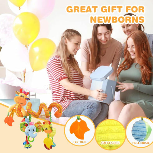 Jollybaby Plush Hanging Spiral Activity Toy for Car Seat, Crib, with Music Box, Rattles, Giraffe