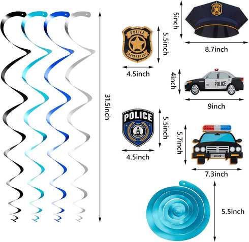 Sumind 32 Pieces Police Party Decorations Set - Police Academy Graduation Party Swirls with 20 Balloons, 2 Banners