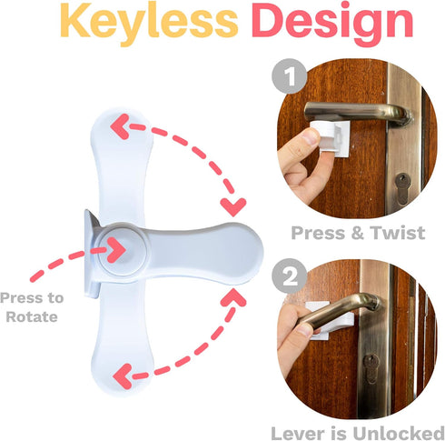 Inaya 4-Pack Child Proof Door Lever Lock, Minimalist Design with 3M Adhesive, No Drilling Safety Locks