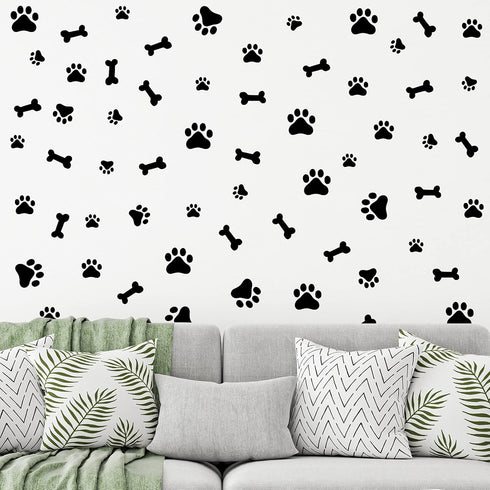 76 Pieces Dog Paw Decal Stickers, Removable Vinyl Wall Sticker Decoration for Nursery Bedroom Room Decor, Black