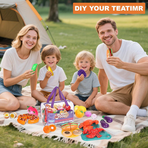80PCS Sets Set Cutting Play Food for Kids Kitchen, Fake Food Toys with Storage Bag, Toy Food Pretend