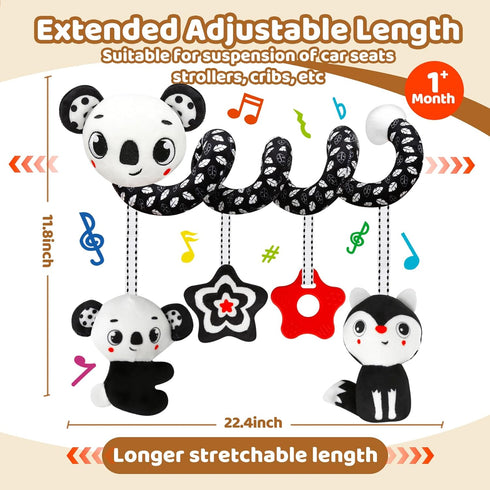 0-6,6-12Months Black and White High Contrast Baby Toys - Sensory Infant Hanging Carseat & Stroller Toy for Newborns