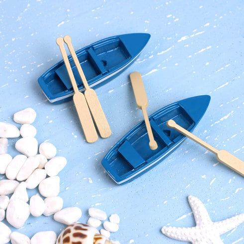 Framendino 2 Sets , Mini Rowboat Tiny Wooden Boat with Oars for Fairy Garden Accessories