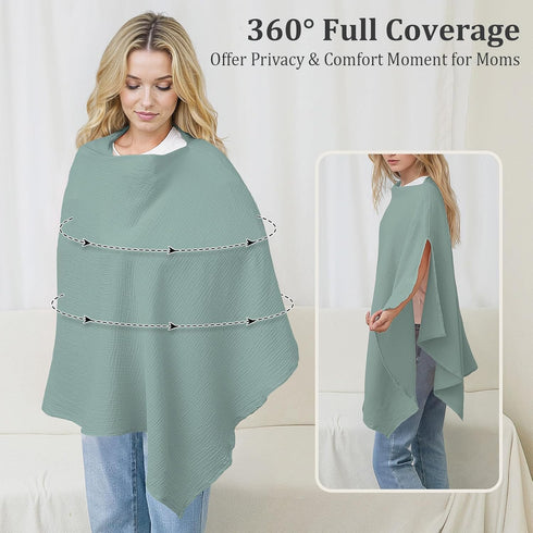 SheSeek Muslin Nursing Cover Up for Breastfeeding, Soft & Breathable Cotton Breast Feeding Cover for Women, Full