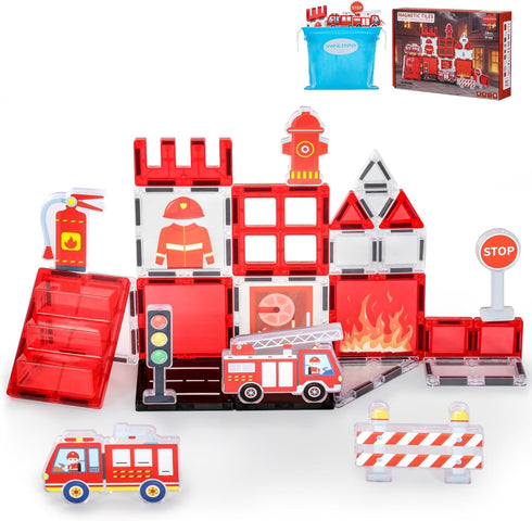 Magnetic Tiles, Firetruck Toys 3-5 Years Old, Fire Trucks for Toddlers 3-5,
