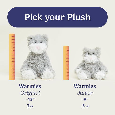 warmies Junior Microwavable & Weighted Stuffed Animals, Cat - Heated Stuffed Animal Plushie for Warmth & Comfort - Cute