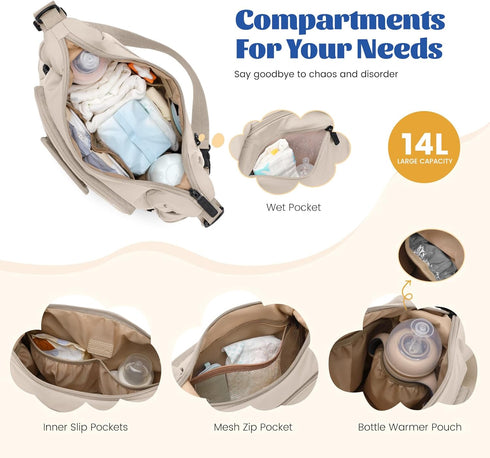 14L Spacious Puffer Diaper Tote Bag - Ideal for Travel & Hospital Use