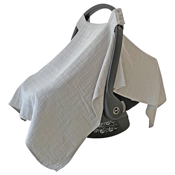 MOZAH Baby Car Seat Cover in Belgian Grey, 100% Organic Muslin, Soft and Breathable Infant Car Seat Essentials