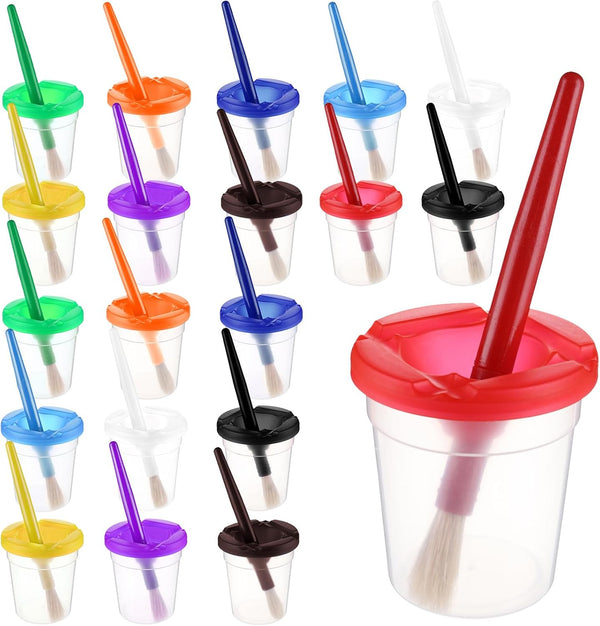 Yarlung Set of 20 Spill-Proof Paint Cups, Kids Painting Tools with Brushes and Lids for Watercolor, Acrylic Crafts