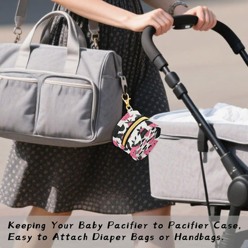 YETTASBIN Strawberries Portable Pacifier Holder Case with Metal Hook Buckle & Zipper for Diaper Bag and Stroller
