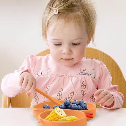Powerful Suction Plates for Baby and Toddler, Divided Plate, Thanksgiving Plates with Fork & Spoon, Duck Baby Plate,