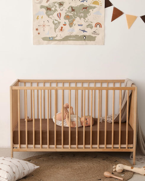 52''x28'' 2 Pack(Sunshine&Brown) Blissful Diary Muslin Crib Sheets for Girl Boy, Boho Neutral Soft Cotton Baby Sheet