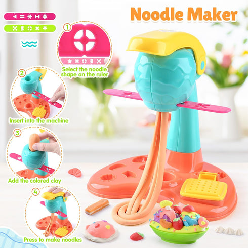 Set 3+ PLAY Clay Dough with Ice Cream Maker Machine/Noodle Maker/Banana Split Ice Cream Mold Kitchen Creations Arts