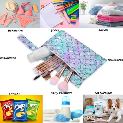 visesunny 2Pcs Wet Bag with Zippered Pockets Beautiful Rainbow Mermaid Scale Washable Reusable Roomy
