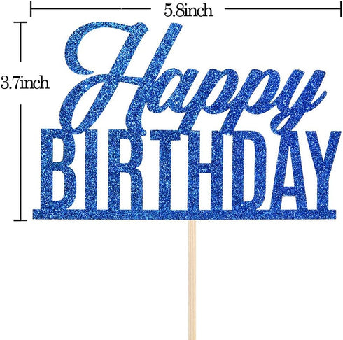 Blue Glitter Happy Birthday Cake Topper, Birthday Sign Cake Topper for Adults, Children, Teenagers, Anniversary Party