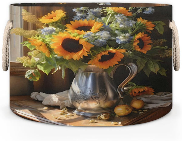 Bouquet of Sunflower Round Baby Gift Baskets,Sunflower Round Decorative Storage Box Canvas