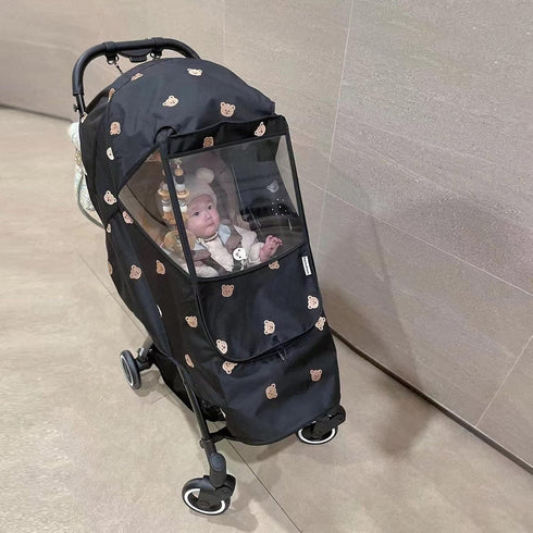 Black Outdoor Stroller Rain Cover - Durable Oxford Cloth