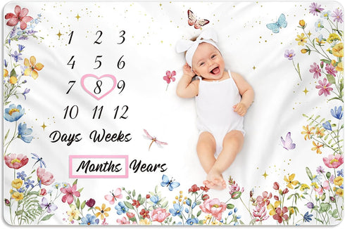 60" 40" 12 Nuanchu Baby Monthly Milestone Blanket Baby Girl Boy x Soft Fleece First Months Growth Chart Newborn